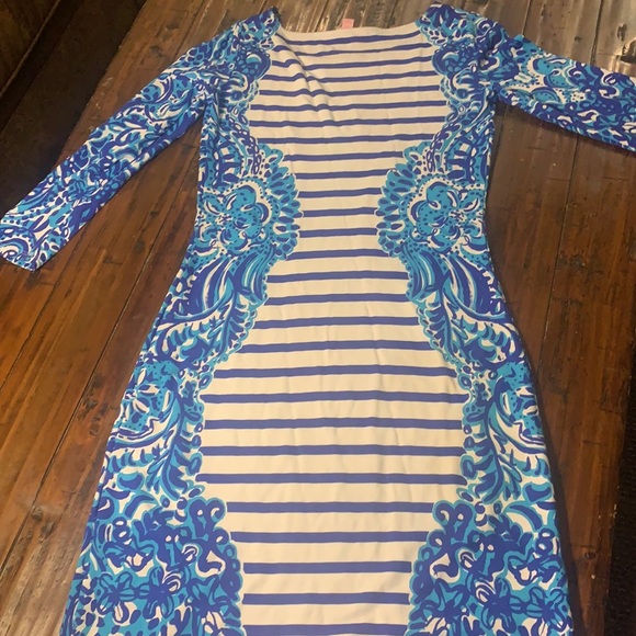 Lilly Pulitzer Nila Blue & White 3/4 Sleeve Dress - Size XXS - Picture 6 of 7